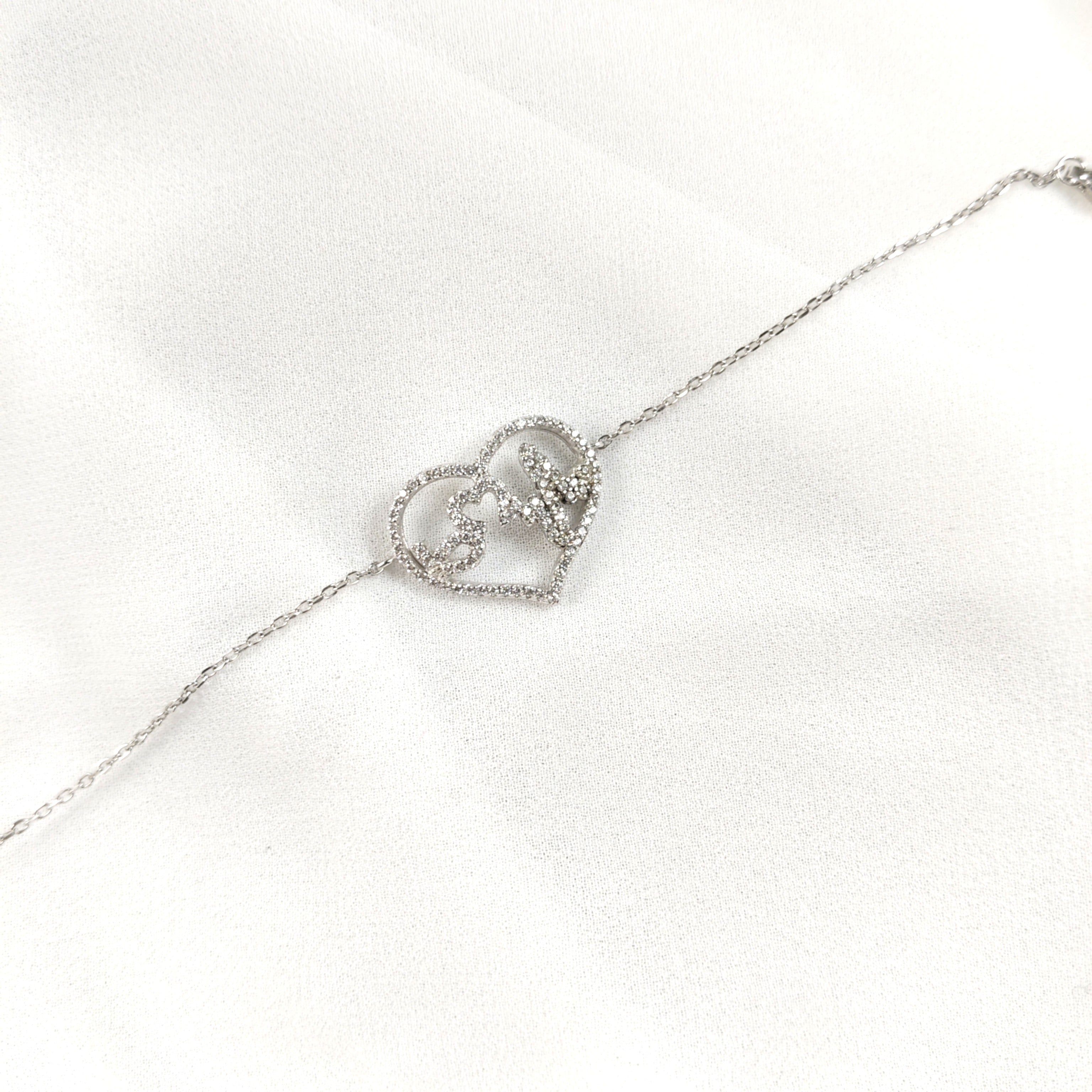 925 Sterling Silver Bracelet with Double Intertwined Heart