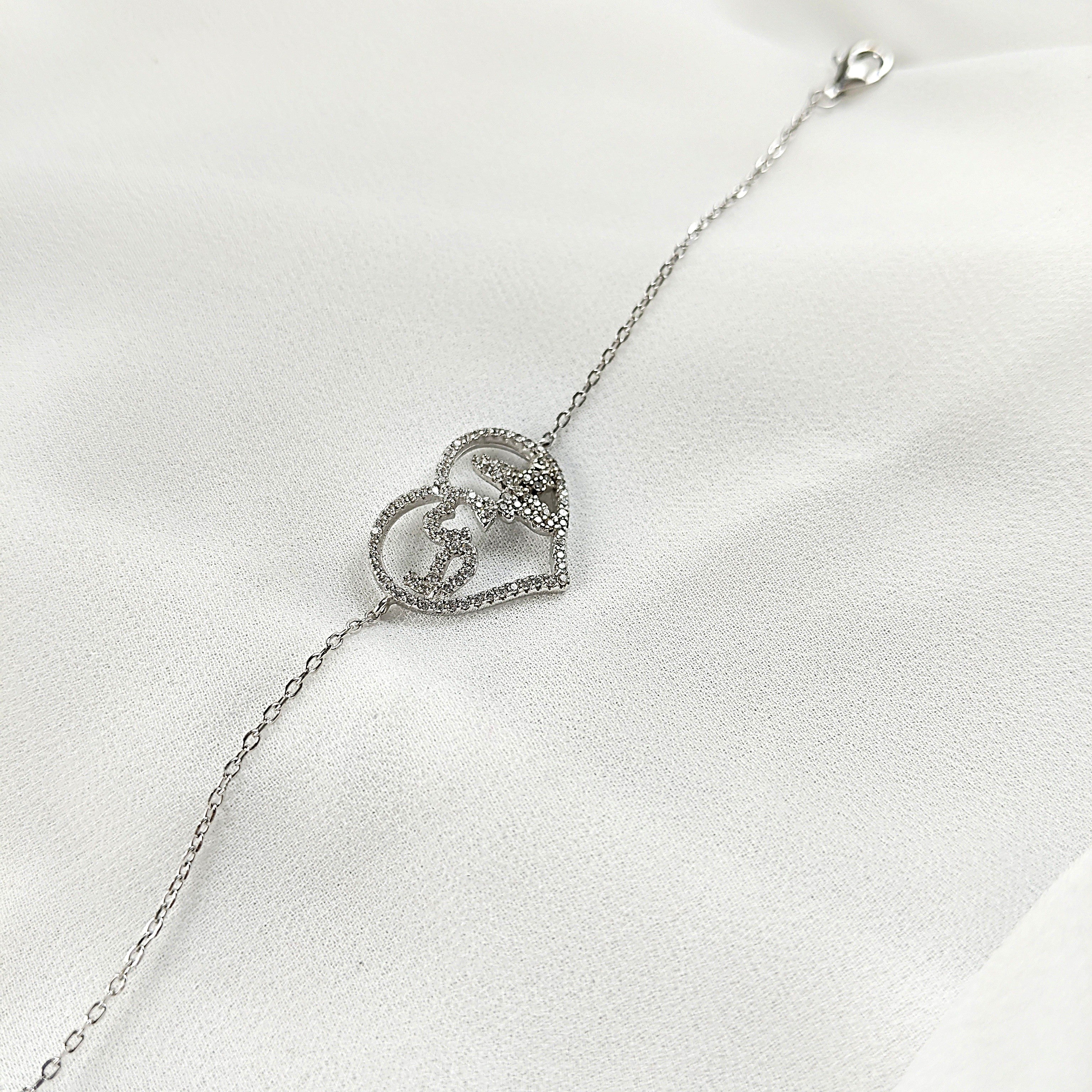 925 Sterling Silver Bracelet with Double Intertwined Heart