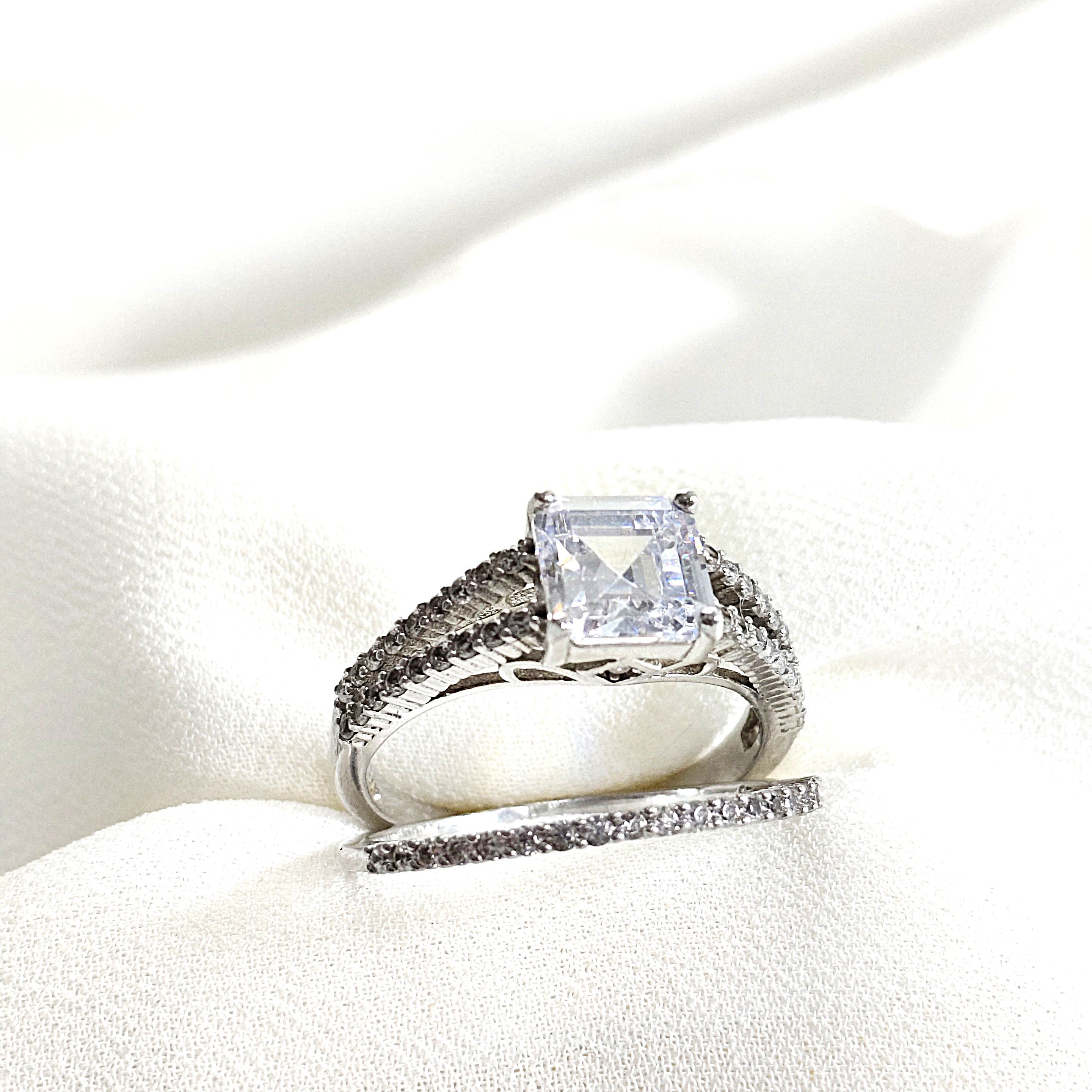 925 Silver Ring "Royal Eternity" - Duo set with a sparkling square cubic zirconia