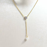 Elegant Gilded Crystal Heart & Pearl Necklace – Chic and Feminine Style