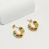 Boucles d’Oreilles Élégance Colorée en Acier Inoxydable Doré