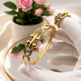 Parure Jonc & Bague Dorée – Maillons & Billes Zircons
