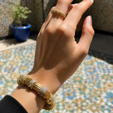 Parure Jonc & Bague Dorée – Manchette Bambou Zircons