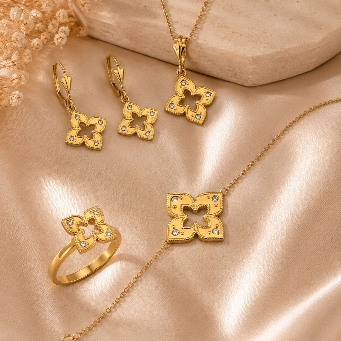 PARURE ROBERTO COIN 4 PCS – Acier Inoxydable & Bague Extensible