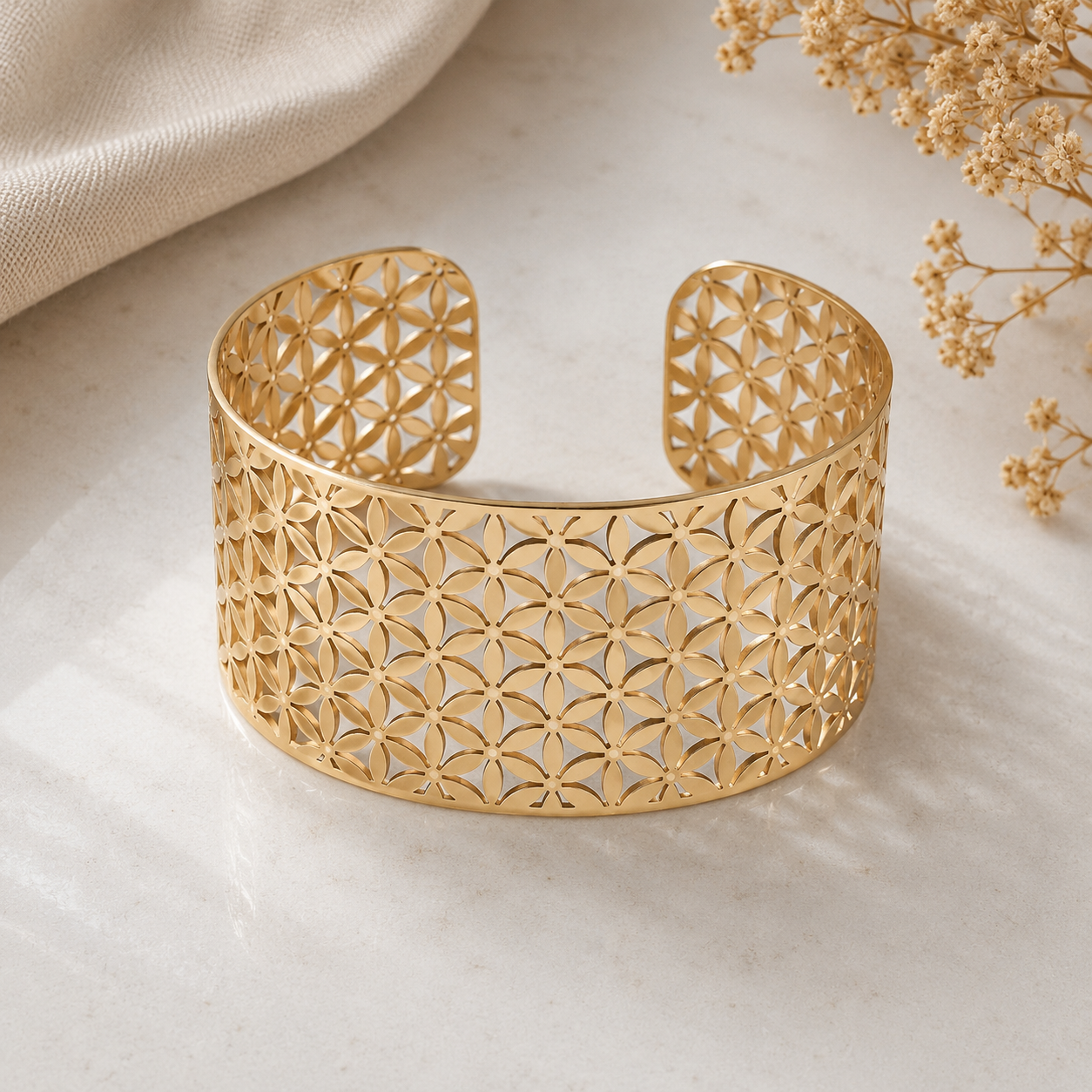 Geometric Pattern Gold Cuff Bracelet – Stainless Steel Women | CN
