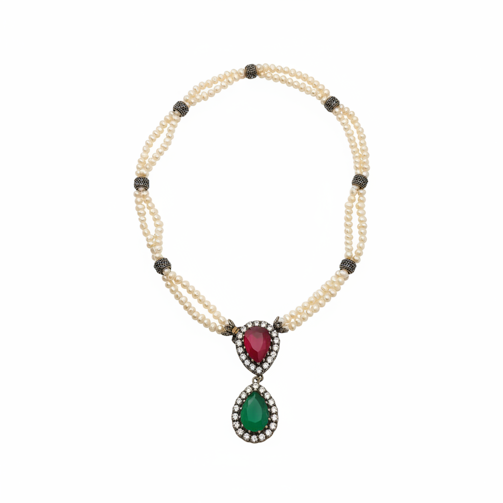 Collier Double Rang Rubis & Émeraude — Version Pro Studio