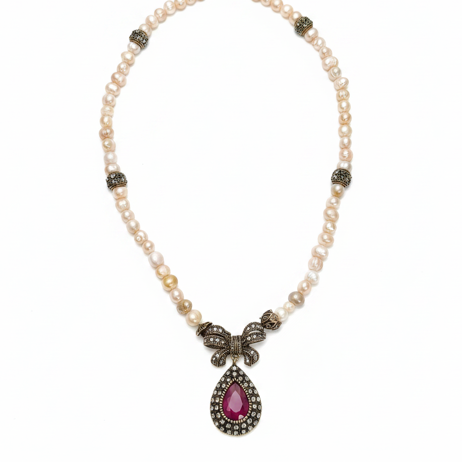 Collier Perles Rubis — Vue Complète Pro