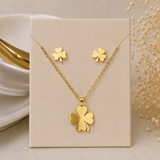 Golden Clover Set in 316L Stainless Steel – Necklace & Earrings