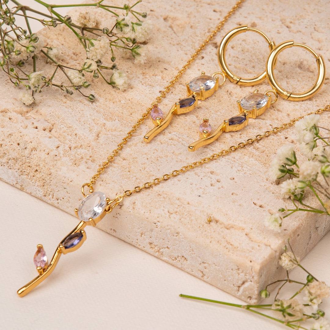 Crystal Flower Stem Set – Necklace & Earrings