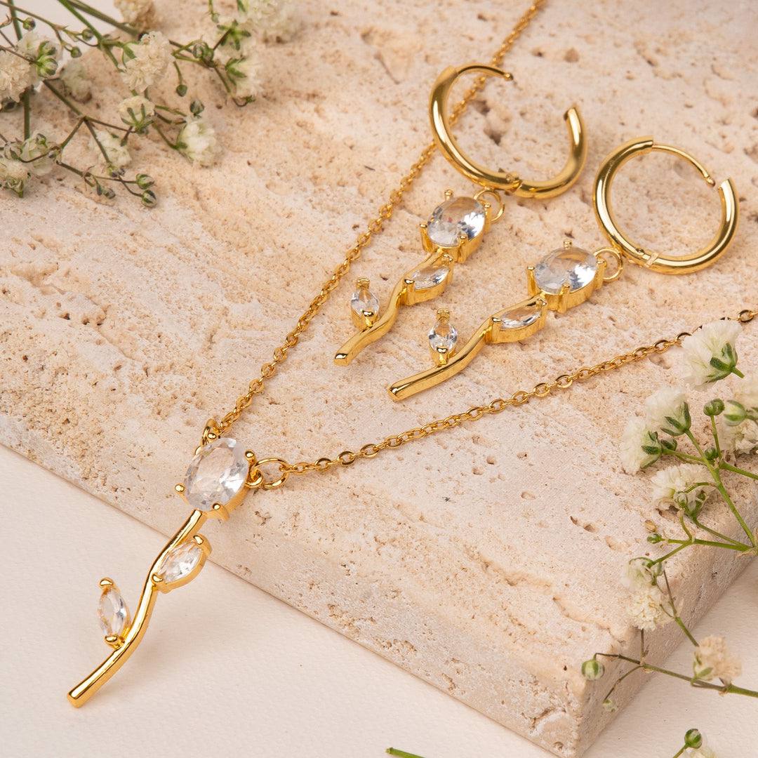 Crystal Flower Stem Set – Necklace & Earrings