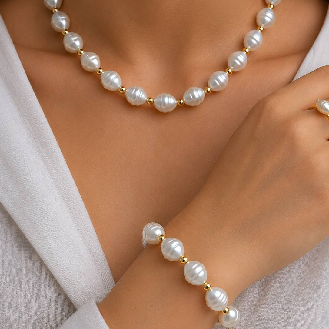 Parure Perles Baroques & Or – Collier + Bracelet
