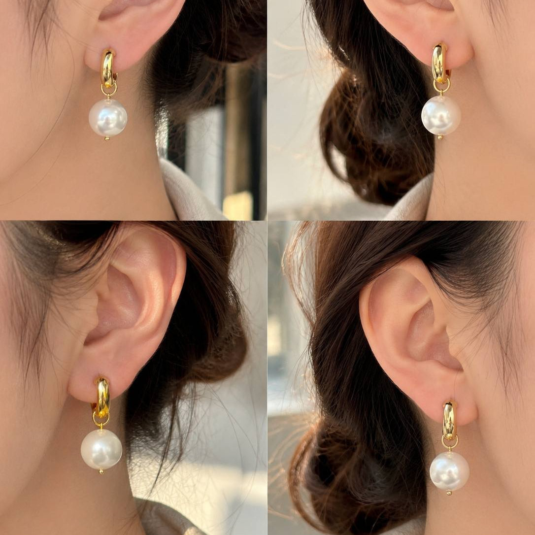 BOUCLES D’OREILLES CRÉOLES PERLE – Dorées & Acier Inoxydable
