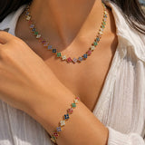 Parure Fleurs Élégantes – Collier & Bracelet avec Pierres Colorées