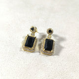 Imperial Earrings – Rectangular Stone & Gold Finish (5 Colors)