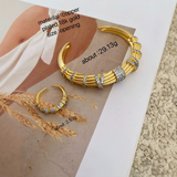 Parure Jonc & Bague Dorée – Manchette Bambou Zircons
