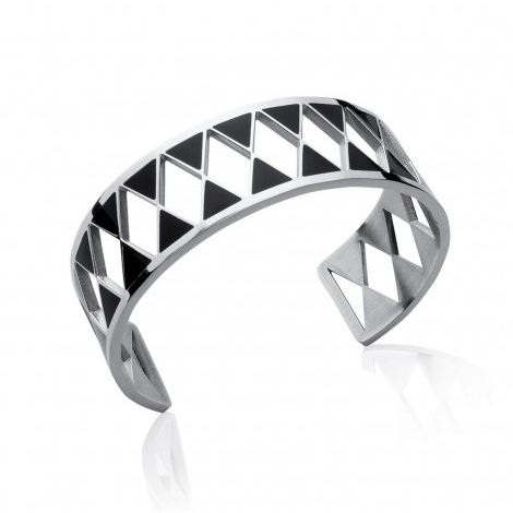 Geometric Black and White Triangle Cuff Bracelet Steel