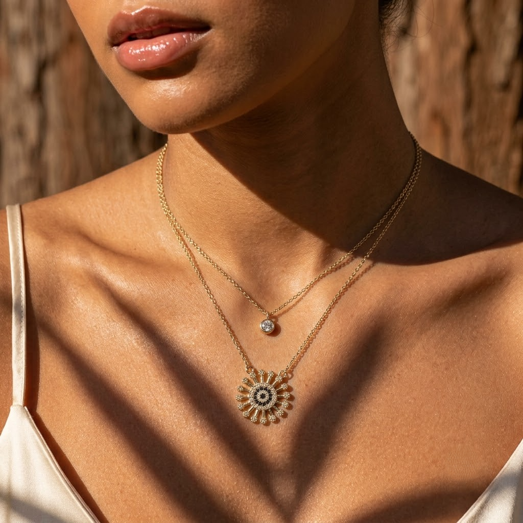 Collier Soléa – Deux rangs et pendentif soleil